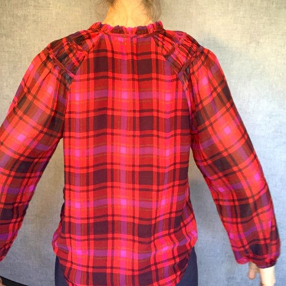 Ann Taylor Plaid Shirred Raglan Sleeve Top Size Small, Lined, Lightweight, EUC - Picture 4 of 10